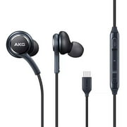 Earbuds Stereo Headphones for Samsung Galaxy Note 10/20, S23 S22 S21 S20 S10 - Designed by AKG - Braided Cable with Microphone and Volume Remote Type-C Connector - Black