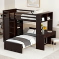 thumbnail image 3 of Twin Over Twin Bunk Bed with Desk, Wardrobe and Storage Shelves, Loft Bed with A Stand-Alone Bed, Wooden Loft Bed Frame with Safety Guardrails & Slats Support, Bottom Bed Can Be Moved, Espresso, 3 of 9
