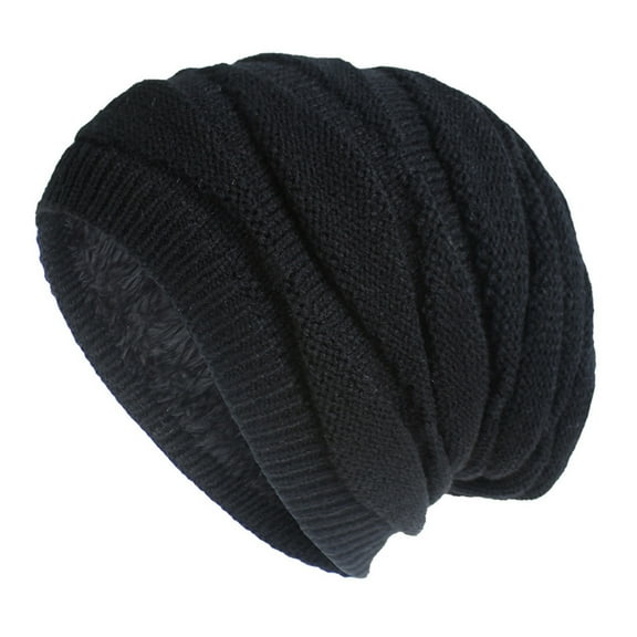 AWZXDE Winter Fuzzy Lined Knit Hat Extra Warm Cap for Extreme Cold Weather Outdoor Sports Black
