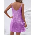 thumbnail image 2 of Women's Champagne Gold Sequin Sleeveless V-Neck Mini Dress - Party Cocktail Evening Wear, 2 of 4