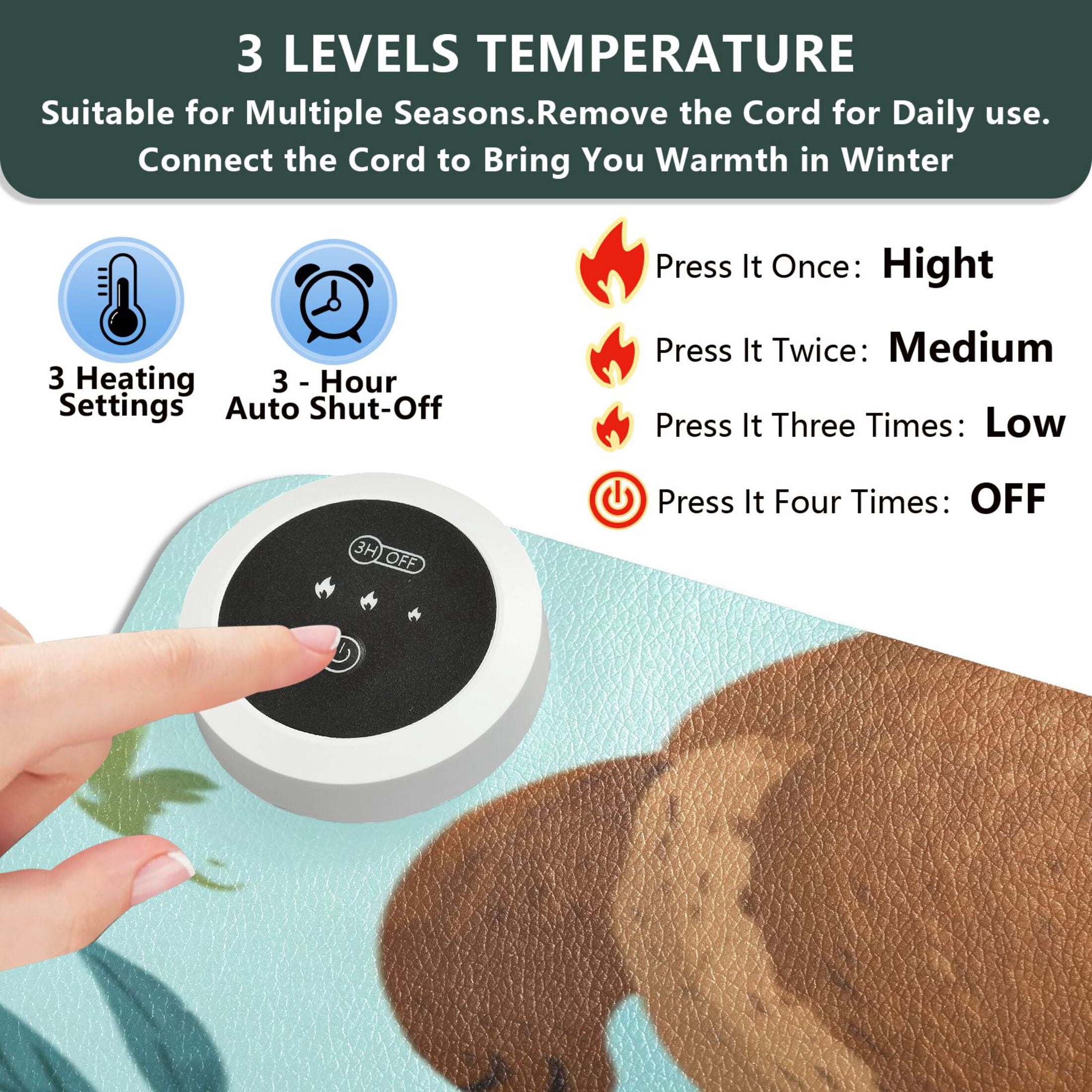 Large Heated Desk Mat Mouse Pad 31.5"x13"PU Leather Graphene Heating Desk Warmer with 3 Temperature Settings 110V US Plug Non-Slip Warm Pad for Home, Office, and Gaming Happy Otter Underwater Art