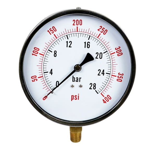 Supply Giant 4.5" Utility Dry Water Pressure Gauge 400 PSI, 1/4" NPT Lower Mount