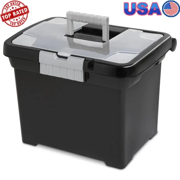 Portable File Box Letter Size Files In Lid Storage Organization System New