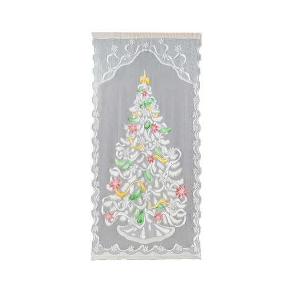 geerera Christmas Tree Curtain, Colorful Lace Design with Christmas Tree Pattern, Threaded Pole Decoration for Door, Window, Home,79"x39"