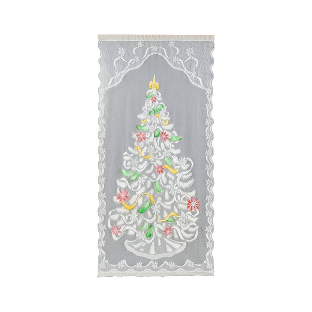 Christmas Colorful Lace Curtain for Home Holiday Decor, Festive Window Treatment with Snowman Design, Easy Install Light Filtering Curtain for Living Room Bedroom