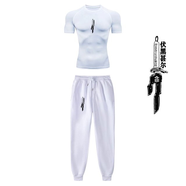 Anime Jujutsu Kaisen Compression Set Performance GYM Set Men‘s Athletic Workout Quick Dry Shirts+Sweatpants Unisex Sportwear