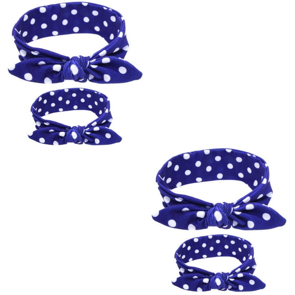Masteelf 2pcs Infants Headwraps Printed Mother And Child Suits Bunny Rabbit Ear Headband Set Baby Turban Hair Accessories (Royalblue Dot)