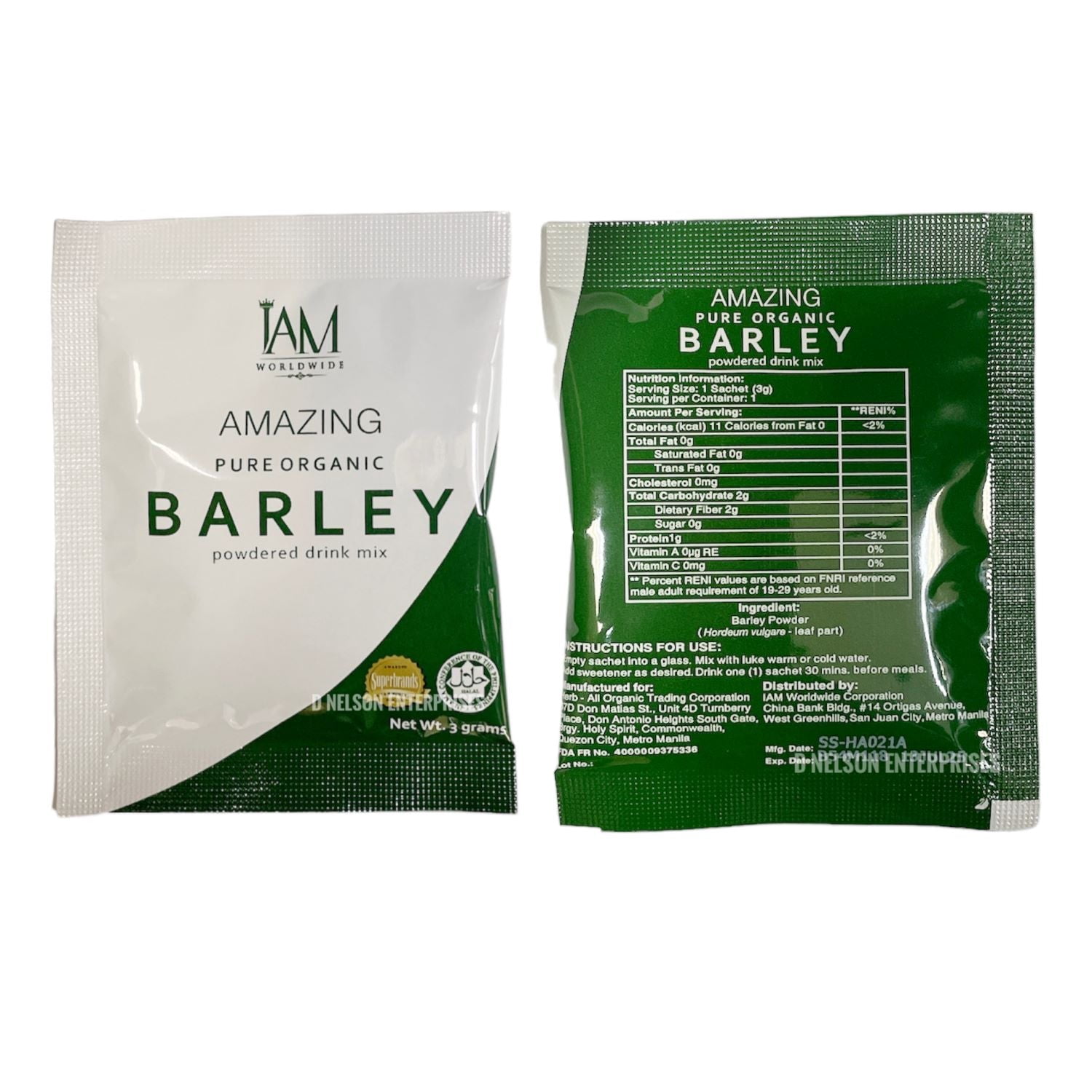 IAM Worldwide Amazing Pure Organic Barley Powdered Drink Mix, 10 Sachets