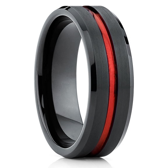 6mm Red Tungsten Wedding Ring,Black Tungsten Ring,Engagement Ring,Tungsten Carbide Ring,Black Ring,6mm