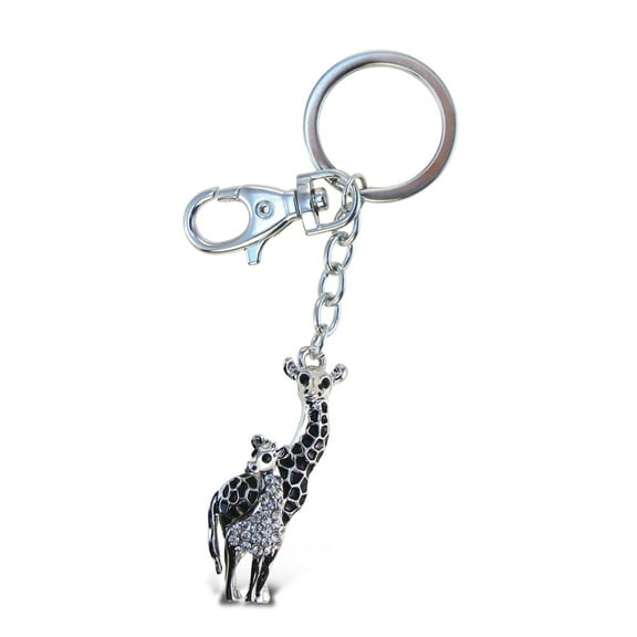 Aqua79 Giraffe Keychain - Silver 3D Sparkling Charm Rhinestones Fashionable Stylish Metal Alloy Durable Key Ring Bling Crystal Jewelry Accessory With Clasp For Key Chain, Bag, Purse, Backpack, Handbag