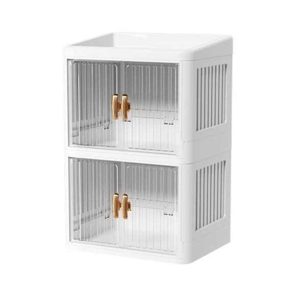 Ohufall Foldable Double Door Flat Cover White Drawer Storage Box Drawer Organizer Multilayer Stationery Rack Household Cosmetics Care Products Storage