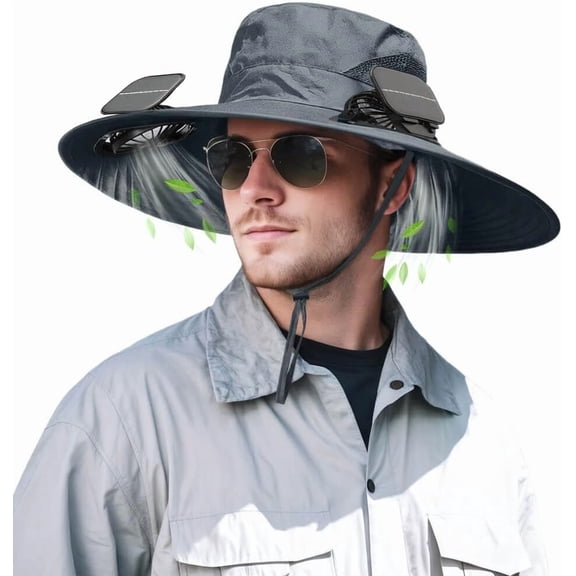 Solar-powered fan hat (with dual fans), UPF 50 sun protection; suitable for outdoor fishing, the beach, and sun shading.