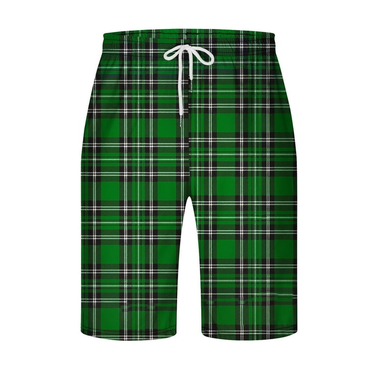 Dagegui Men's Shorts Trendy Plaid Print Pajama Shorts Soft Cozy