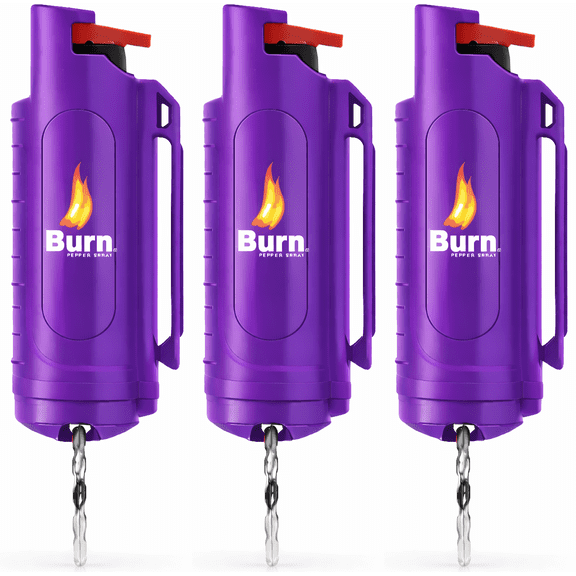 BURN Pepper Spray Keychain  for Self Defense 1/2oz Purple 3 Pack