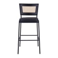 thumbnail image 4 of Rattan Tania Contemporary Bar Stool In Black Metal, Black Faux Leather, And Rattan Back - Set Of 2, 4 of 8