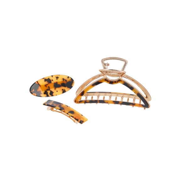 Time and Tru Women's Faux Tortoiseshell Barrette and Claw Clip Set, 3-Piece