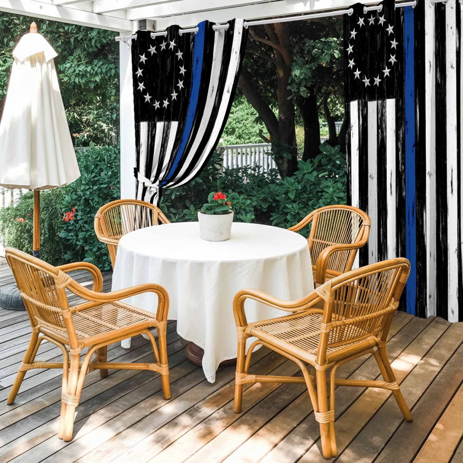 Independence Day Outdoor Curtains for Patio, Watercolor U. S. Flag Cute Rottweiler Butterfly Retro Sunshade Privacy Drapes Grommet Waterproof Outside Curtains for Porch Balcony 54"x108", 2 Panel
