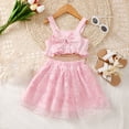 thumbnail image 2 of Mercatoo Toddler Girls Summer Skirt Set Straps Bow Sling Tops and Lace Short Skirt 2Pcs Outfit Casual Baby Girl Clothes, 2 of 8