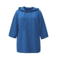 thumbnail image 6 of Pullover Sweaters for Women Hooded Side Slit Ribbed 3/4 Batwing Sleeve Sweaters Soft Ribbed Knitted Drawstring Sweatshirts Trendy Sweatshirts Daily Office Work Travel Outfits, Blue S, 6 of 6