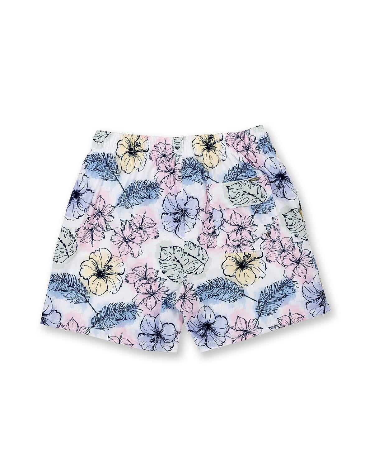 Boys Swim Shorts Dry Fast 4 Ways Stretch Swimming Trunks with Fun Designs, Hibiscus Multi, Size: 5/6, Endless Summer