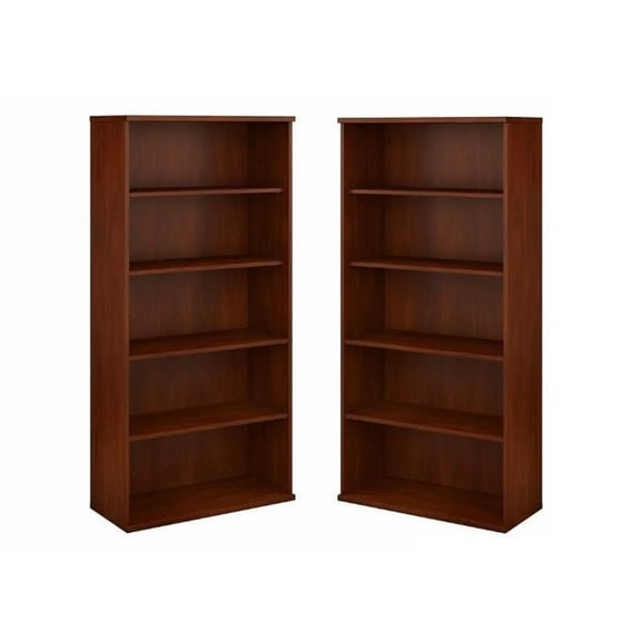 Home Square 5 Shelf Engineered Wood Bookcase Set in Hansen Cherry (Set of 2)