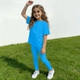 thumbnail image 3 of CCRFTGI Summer Outfits for Child Girls Size 7 Casual Lounge 2 Piece Outfits Solid Short Sleeve T Shirt and Elastic Waist Leggings Athletic Sets for Girls Dark Blue 11-12 Years, 3 of 5