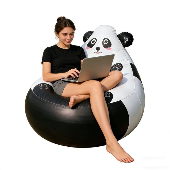 Inflatable Bean Bag Chair Sofa,Cute Animal Panda Chair Seat,Easy Setup&Comfy,Portable Blow up Air Lounge Chairs Furniture Couch for Camping Movie Night,Patio,Garden,Beach,Outdoor Indoor
