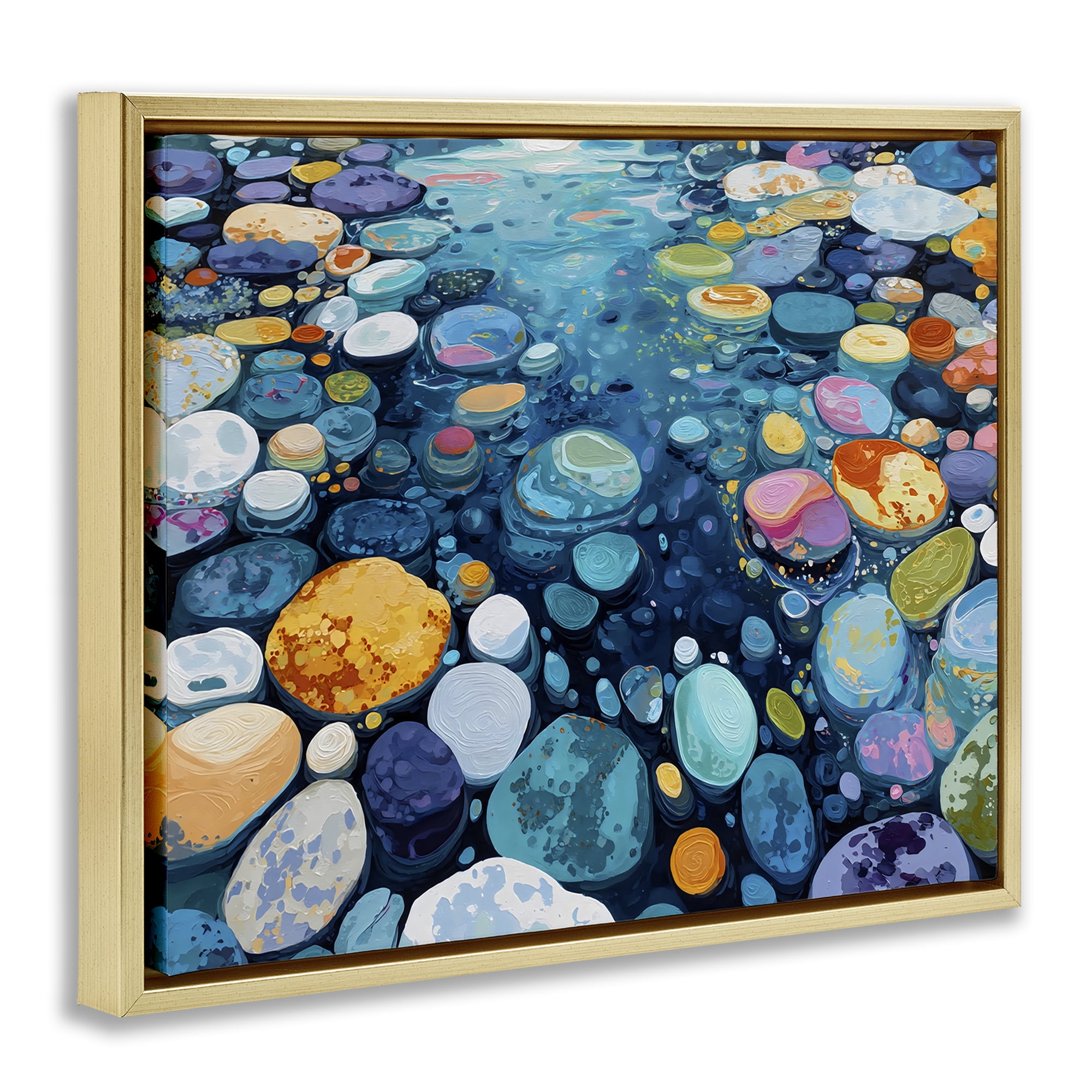Stupell Industries Rainbow Rocks in River Gold Framed Floater Canvas Wall Art, design by Franklyn Gregory