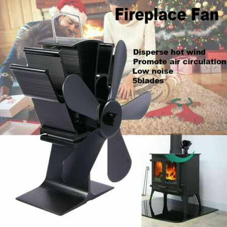 

Kqiang 5 Blades 1100Rpm Heat Powered Wood Stove Fan Wood Log Burner Fireplace Fan Black