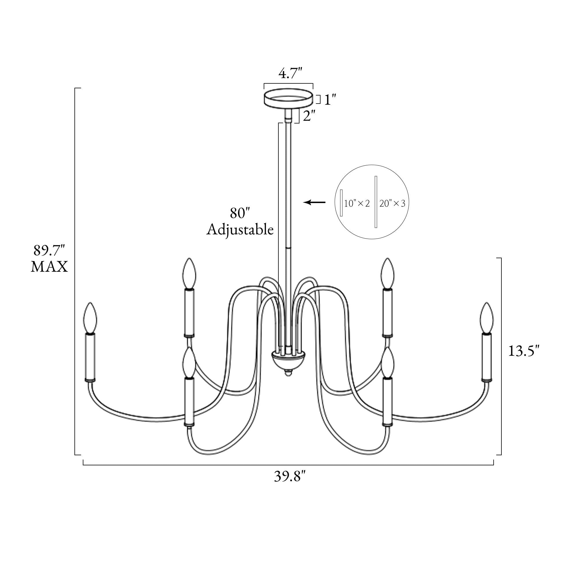 LNC Ampiuo 6 -Light Matte White Bare bulb Iron Chandelier