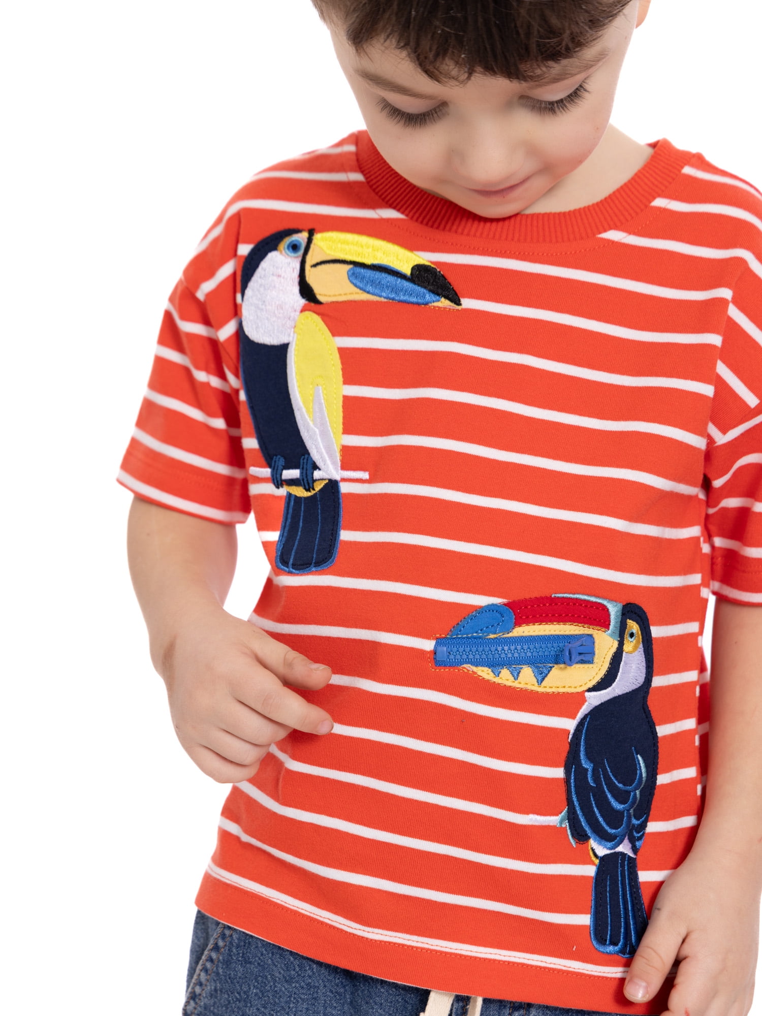 Wonder Nation Toddler Boys Short Sleeve Striped Graphic Tee with Zipper Pocket, Sizes 12M-5T