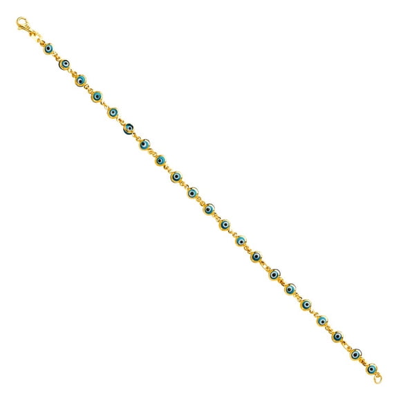 Precious Stars 14K Yellow Gold 4-mm Light Blue Enamel Evil Eye 7-inch Bracelet