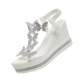 thumbnail image 2 of EKVAHL Rhinestones Wedge Sandals for Women Sparkly Butterfly Dressy Summer Open Toe Low Platform Wedges Sandals Elastic Ankle Strap Bling Heels Dress Shoes Comfortable Casual Slip On Sandals Silver, 2 of 5