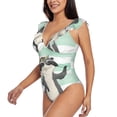 thumbnail image 3 of Fotbe Cute Raccoon Women's Tummy Control Swimsuits Slimming One Piece Bathing Suit Ruffle Wrap V Neck Swimwear-, 3 of 8