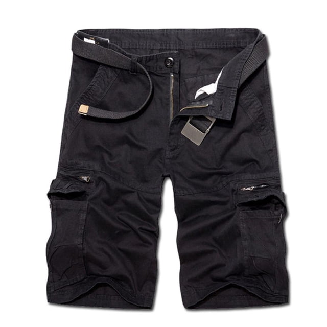 SDNall Men Casual Solid Fashion Zipper Button Pockets Cropped Cargo Shorts