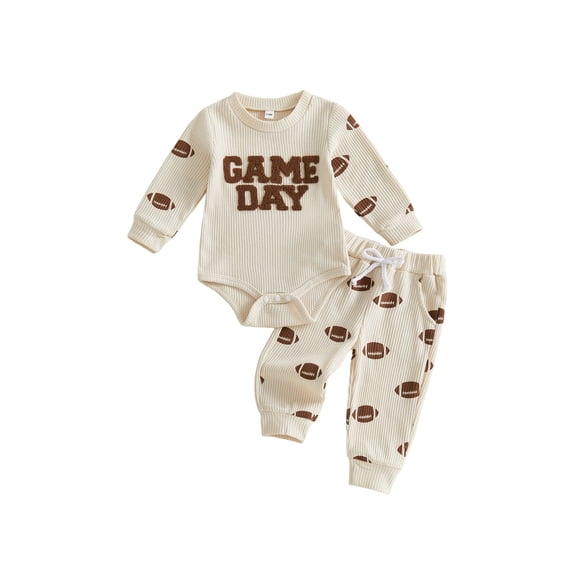 Loicainy Infant Baby Boy Football Outfits 3 6 12 18 Months Long Sleeve Letter Embroidery Romper Pants Clothes Set