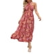 thumbnail image 2 of VISgogo Vestido de mujer con cuello halter, estampado de flores, sin mangas, sin espalda, dobladillo con volantes, vestido largo VISgogo moda, 2 of 7