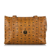Pre-Owned MCM Visetos Shoulder Bag Calf Leather Brown