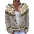thumbnail image 2 of GUZOM Sweaters Womens Vintage Fair Isle Pattern Button-Down Acrylic Cardigan - Khaki, Plus/Extended Sizes (S-XXXXXL) for Autumn Winter Casual Wear,Size L, 2 of 3