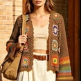 thumbnail image 5 of Otvok Women Granny Square Crochet Cropped Cardigan, Long Sleeve Open Front Hollow Knit Floral Boho Sweater Cover Up, 5 of 7