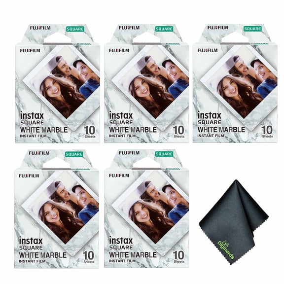 FUJIFILM INSTAX SQUARE White Marble Instant Film (50 Exposures)   Microfiber Cleaning Cloth