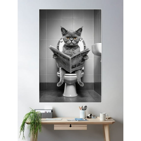 Kna Prints - Funny Grumpy Cat Reading Newspaper Bathroom Art Poster Wall Art, Modern Wall Decor For Living Room Bedroom, UNFRAMED-8x12