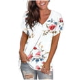 thumbnail image 2 of GaThRRgYP Women Tops Summer T-Shirts,Women's Fashion Printed Camisole Short Sleeve T-shirt Loose Tank V-Neck Tops White S, 2 of 7
