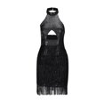 thumbnail image 5 of Riforla Women's Fashion Beaded Sleeveless Halter Belly Button Sequin Fringe Skirt Dress Dresses for Women Black XL, 5 of 6