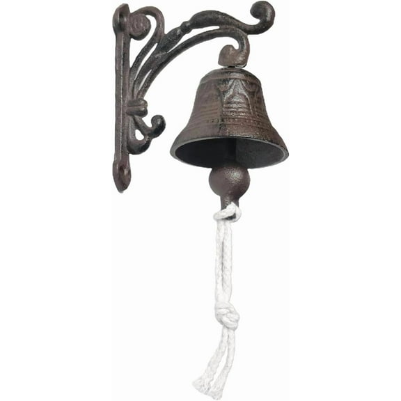 Rustic Vintage Wall Mounted Dinner Bell - Decorative Cast Iron Metal Hanging Door Bell with Hook for Porch, Garden & Home Entryway