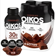 (2 pack) Oikos Protein Shake, Shelf Stable, Chocolate, 30g Protein, 12 fl oz, 4 Count Bottles