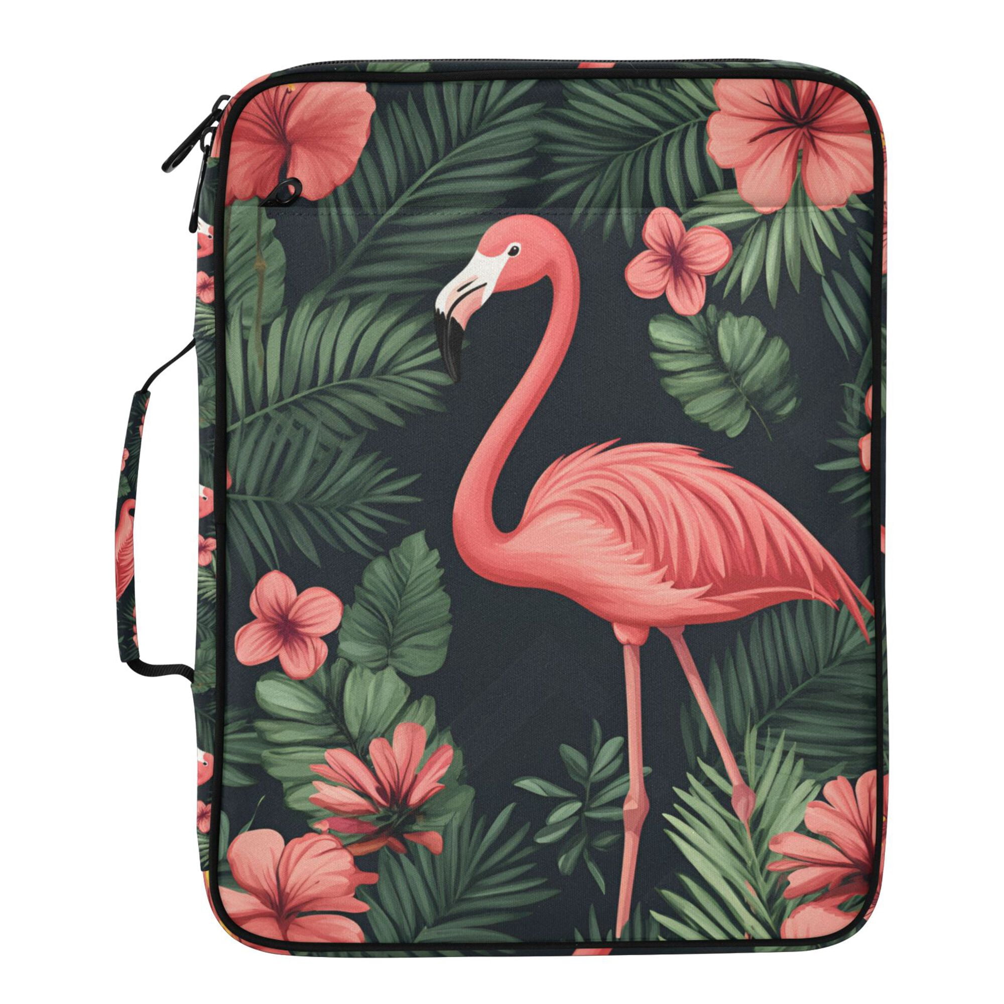 FORMRS Accordion File Folder A4 Size 7-Pocket Expanding Document Organizer Bag with 3 Ring Binder, Red Flamingo Pattern