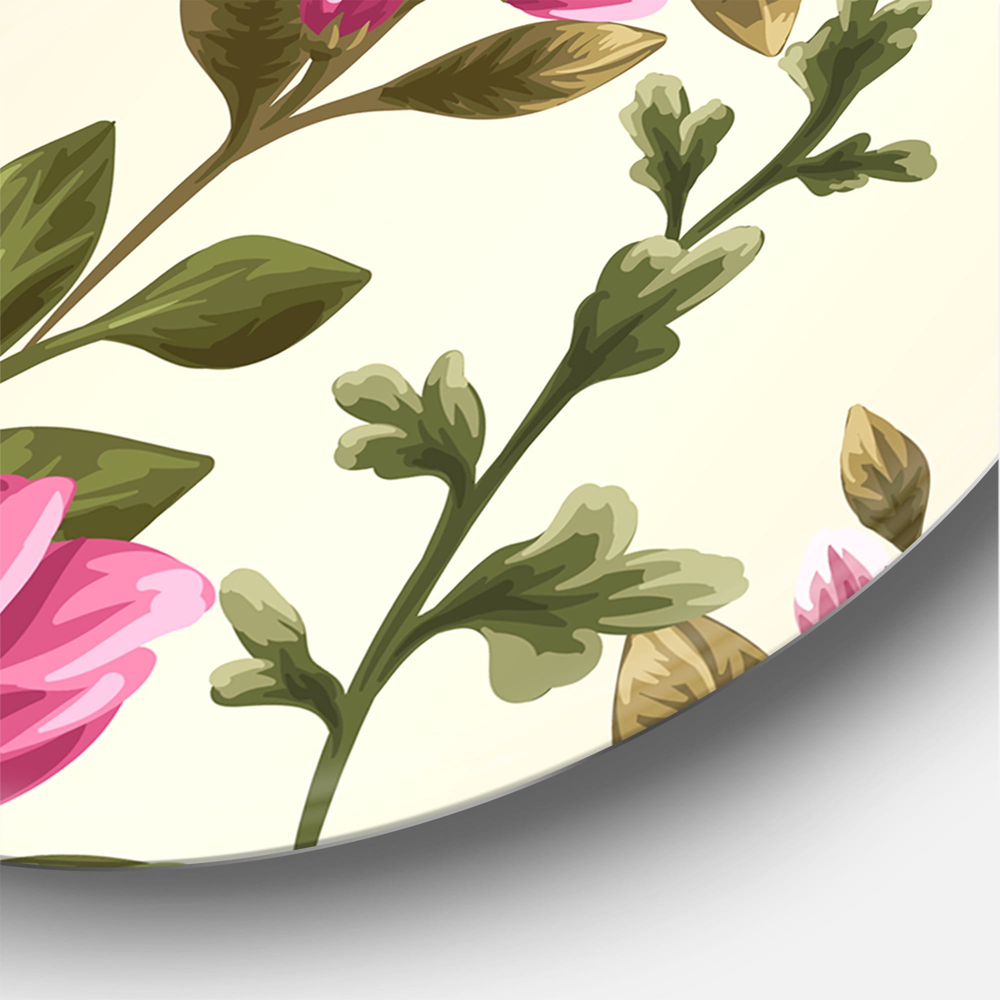 Designart 'Pink Vintage Wildflowers' Traditional Circle Metal Wall Art 29x29 - Disc of 29