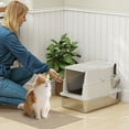thumbnail image 2 of PawHut Bac à Litière pour Chat TG en Acier Inoxydable pour Grands Chats avec Couvercle Rabattable, 2 of 10