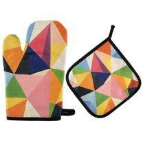 Yayeee Oven Mitts and Pot Holder Set of 2 Heat Resistant Kitchen Gloves Baking Hot Pad, Minimalist Triangles